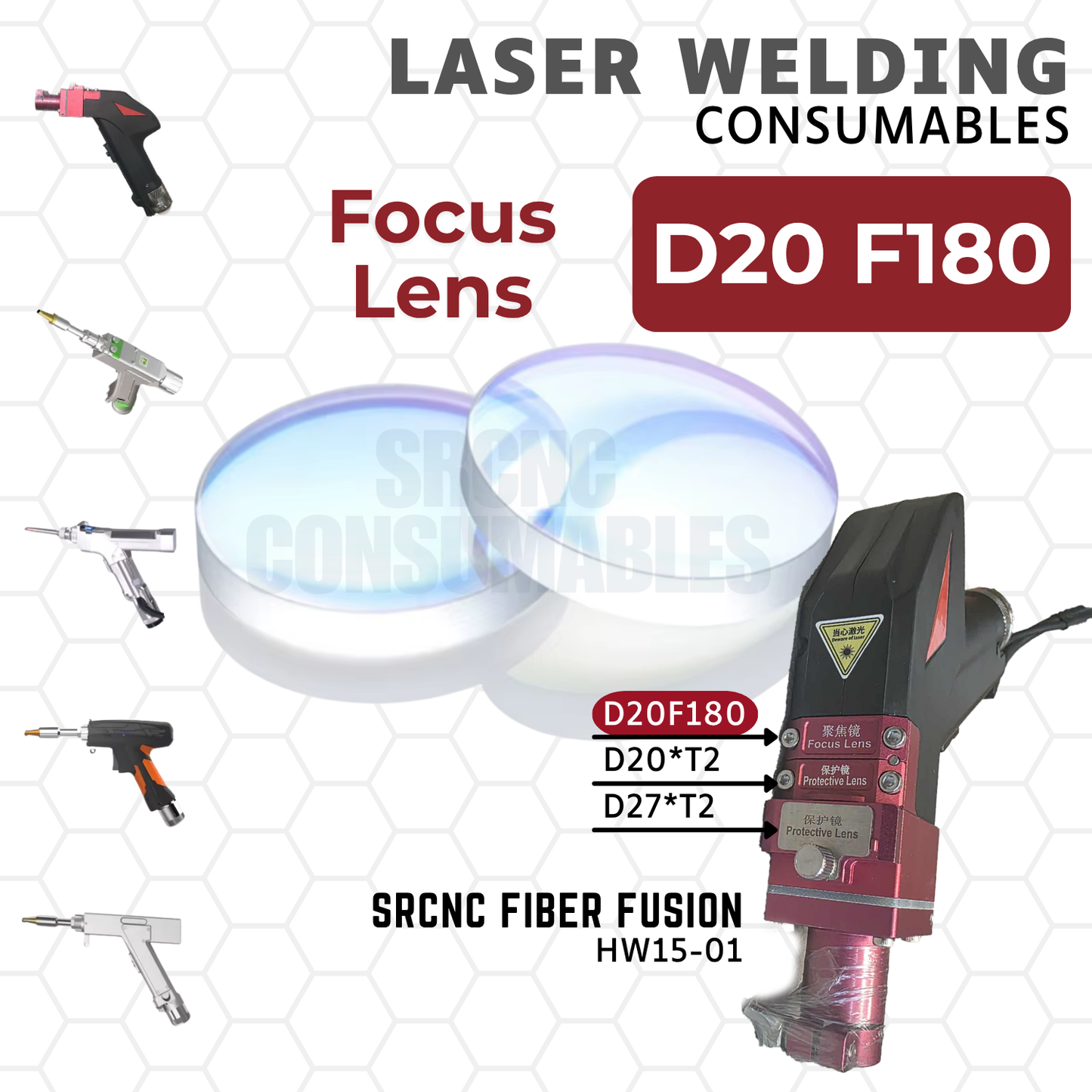 Focus Lens D20*F180T3 – Quartz Window for Laser Welding Heads