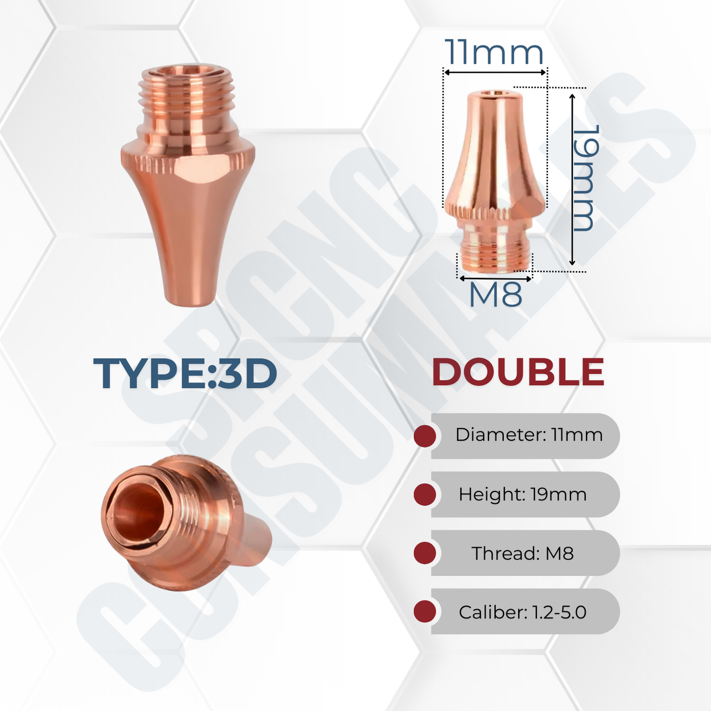 D11 Series 3D Type Laser Nozzles H19 M8 | Boci BLT310T BLT421TS BLT441T BLT520