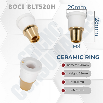 Ceramic Ring/Nozzle Holder D20 H28 M8 – for BOCI BLT520H (6kW)