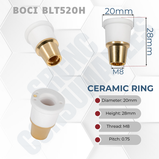 Ceramic Ring/Nozzle Holder D20 H28 M8 – for BOCI BLT520H (6kW)
