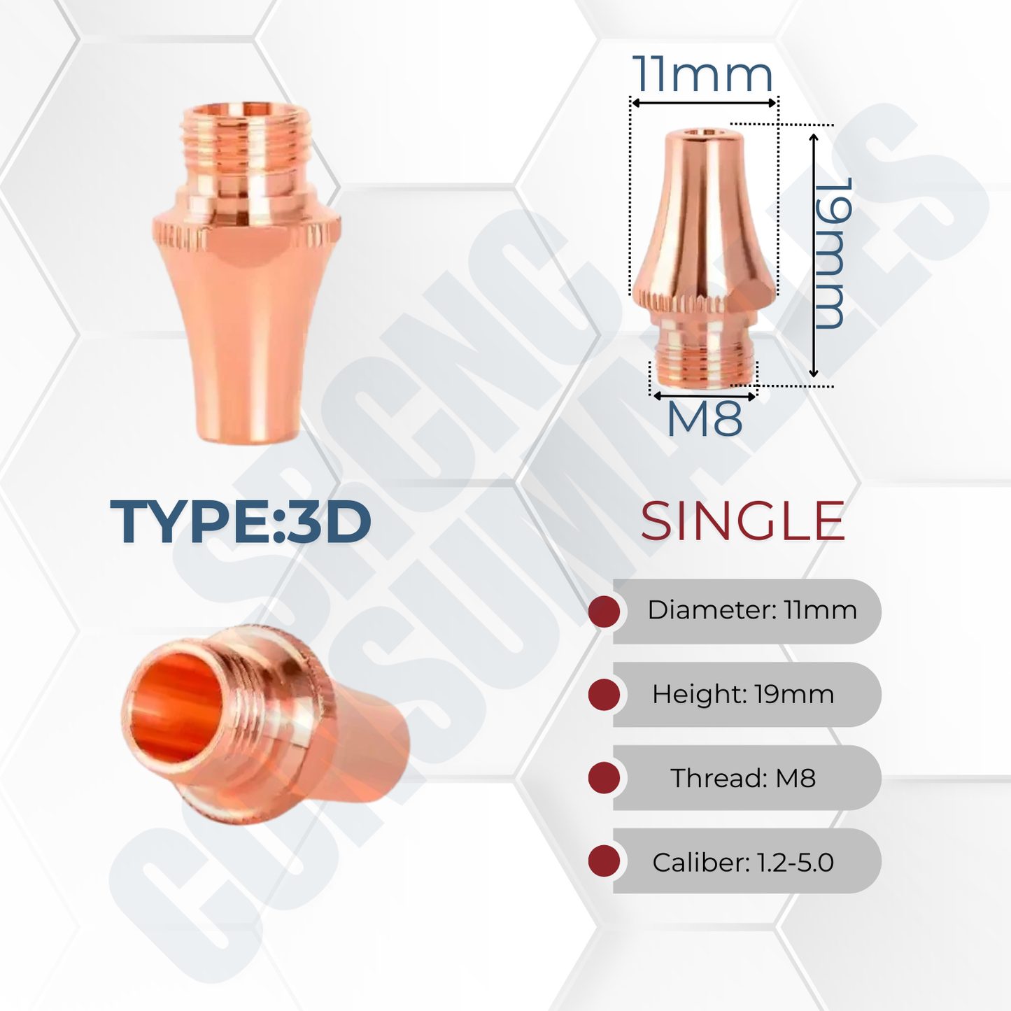 D11 Series 3D Type Laser Nozzles H19 M8 | Boci BLT310T BLT421TS BLT441T BLT520