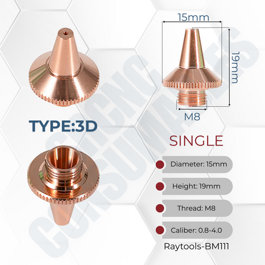 D15 Series 3D Type Laser Nozzles H19 M8 | Raytools BM111 Series