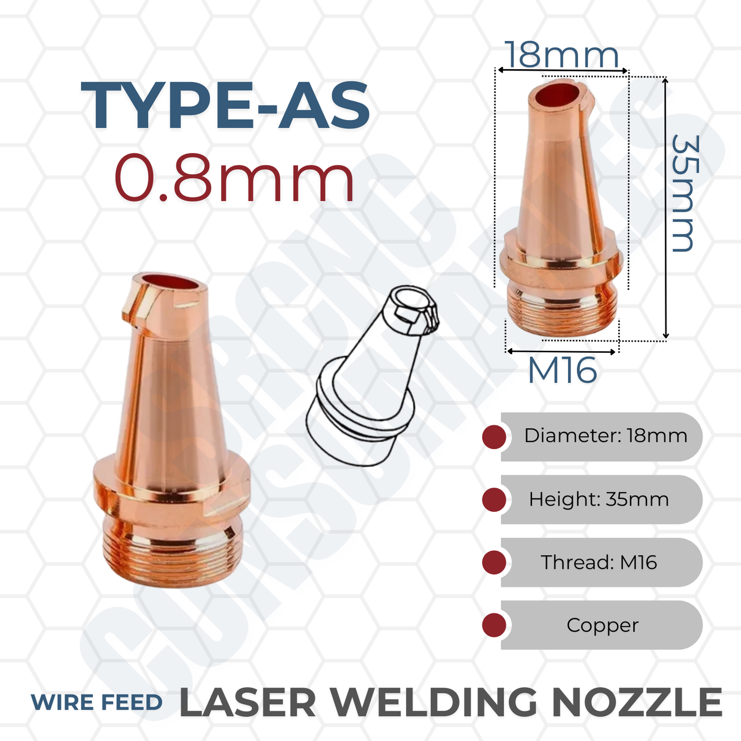 Laser Welding Nozzle Tips – Copper M16 Nozzles for Handheld Fiber Laser Welder Gun | Durable, Heat-Dissipating, Precision Fit | Multiple Sizes & Types
