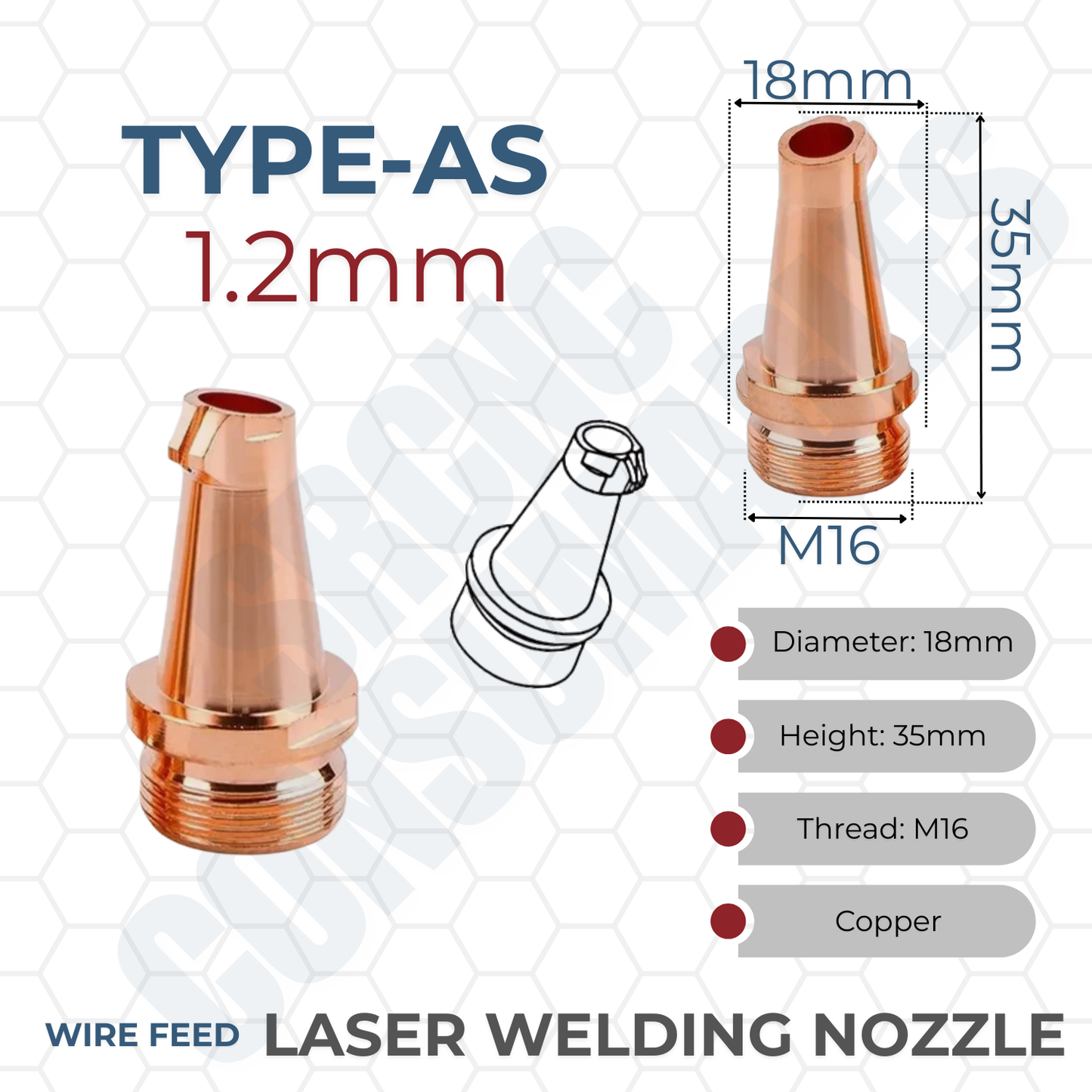 Laser Welding Nozzle Tips – Copper M16 Nozzles for Handheld Fiber Laser Welder Gun | Durable, Heat-Dissipating, Precision Fit | Multiple Sizes & Types