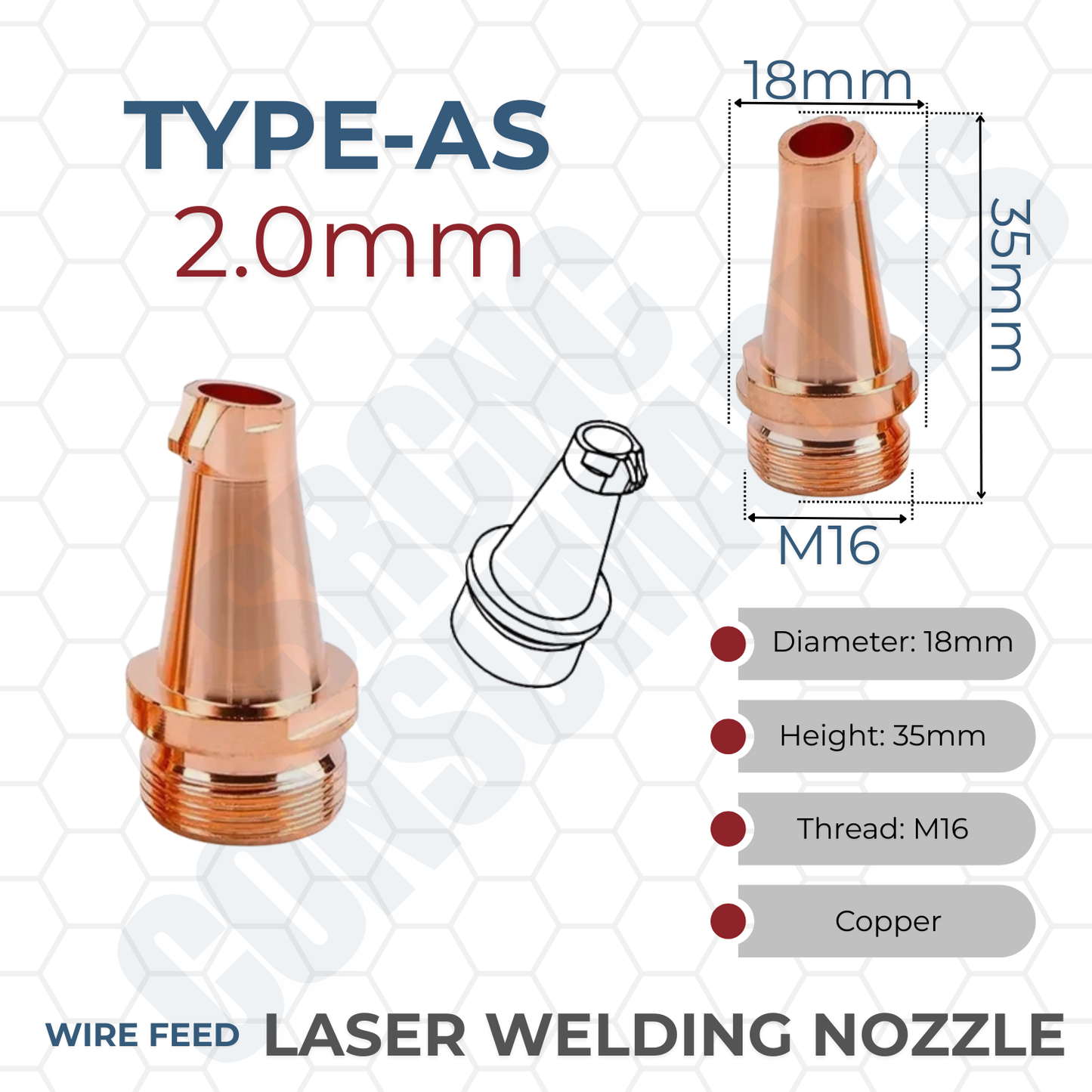Laser Welding Nozzle Tips – Copper M16 Nozzles for Handheld Fiber Laser Welder Gun | Durable, Heat-Dissipating, Precision Fit | Multiple Sizes & Types