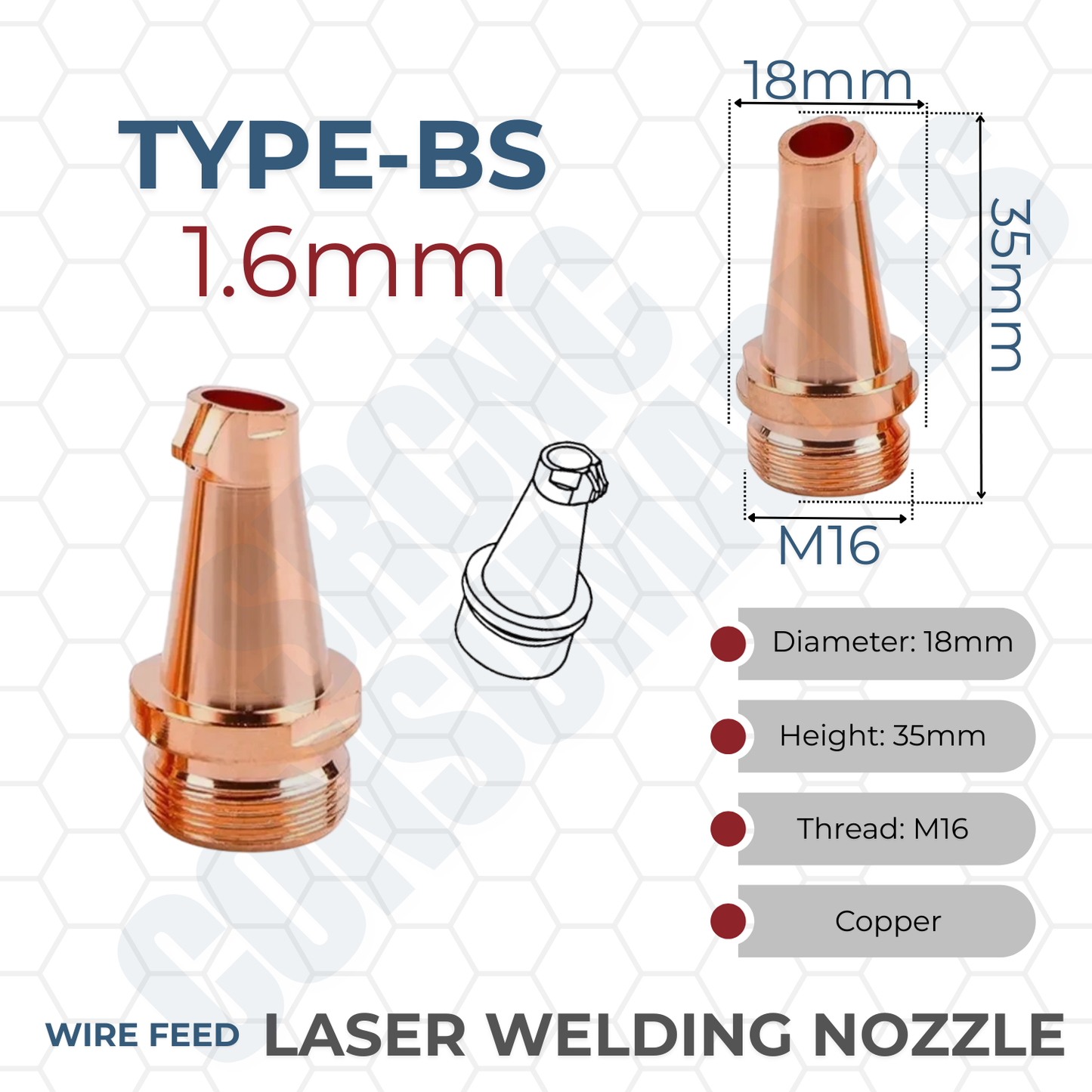 Laser Welding Nozzle Tips – Copper M16 Nozzles for Handheld Fiber Laser Welder Gun | Durable, Heat-Dissipating, Precision Fit | Multiple Sizes & Types