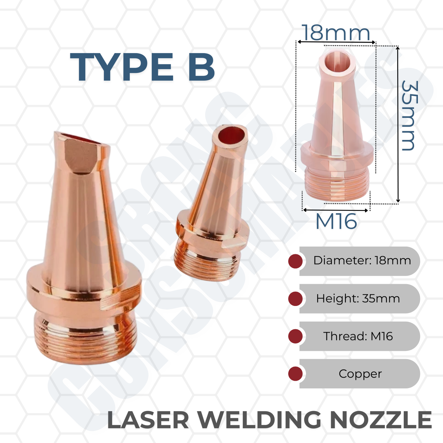Laser Welding Nozzle Tips – Copper M16 Nozzles for Handheld Fiber Laser Welder Gun | Durable, Heat-Dissipating, Precision Fit | Multiple Sizes & Types