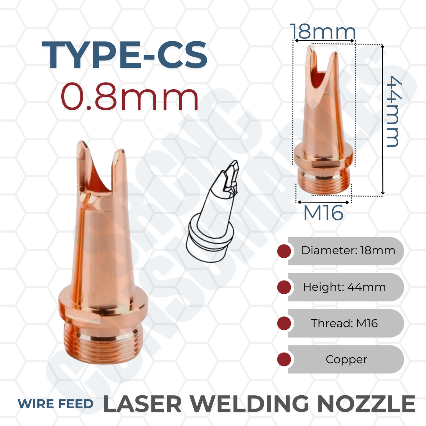 Laser Welding Nozzle Tips – Copper M16 Nozzles for Handheld Fiber Laser Welder Gun | Durable, Heat-Dissipating, Precision Fit | Multiple Sizes & Types