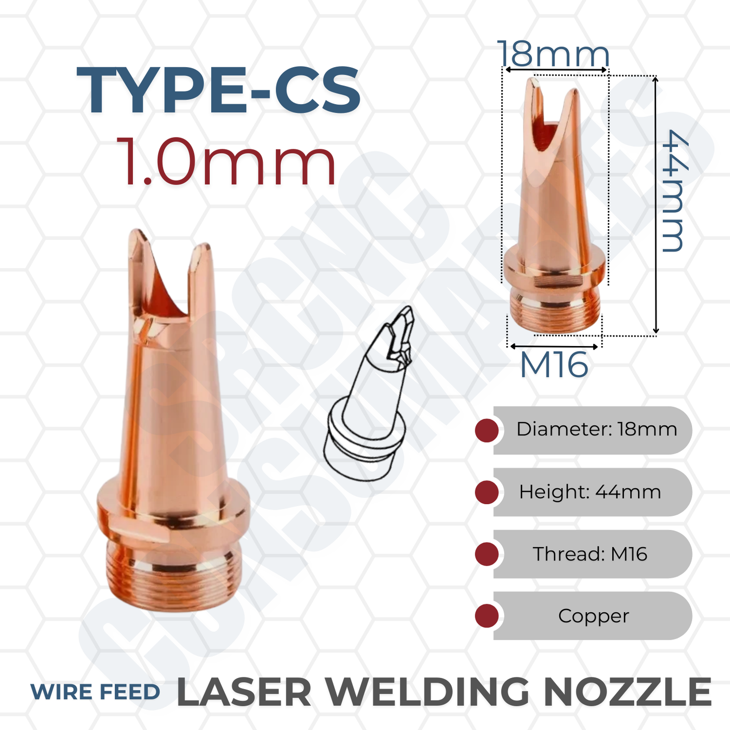 Laser Welding Nozzle Tips – Copper M16 Nozzles for Handheld Fiber Laser Welder Gun | Durable, Heat-Dissipating, Precision Fit | Multiple Sizes & Types