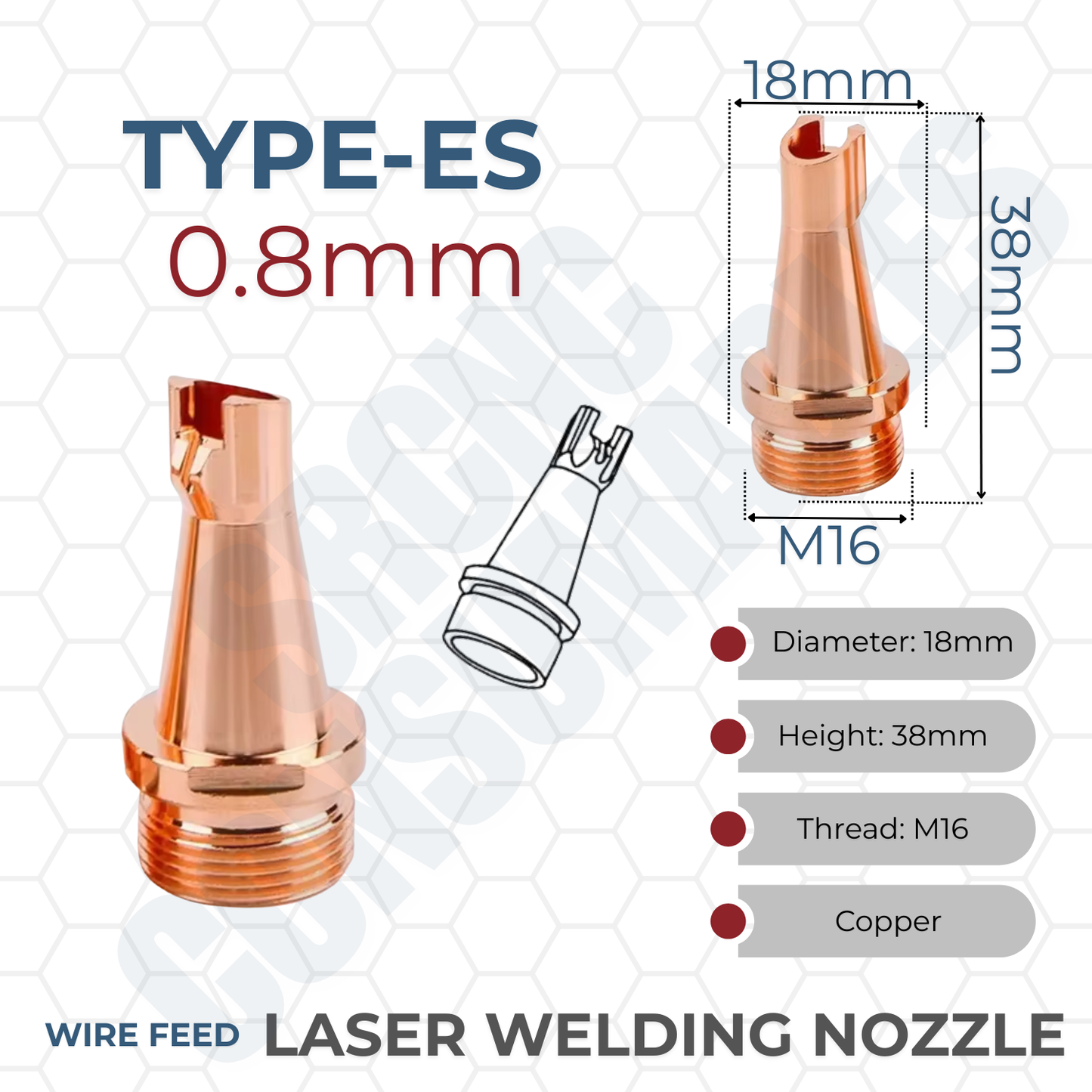 Laser Welding Nozzle Tips – Copper M16 Nozzles for Handheld Fiber Laser Welder Gun | Durable, Heat-Dissipating, Precision Fit | Multiple Sizes & Types