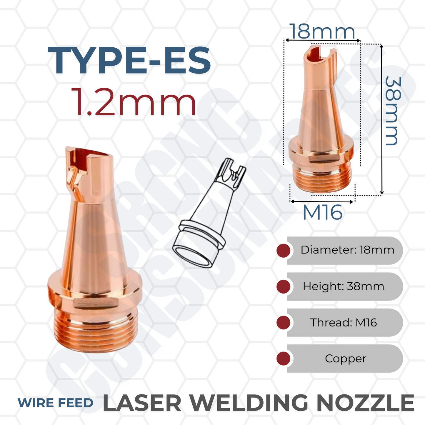 Laser Welding Nozzle Tips – Copper M16 Nozzles for Handheld Fiber Laser Welder Gun | Durable, Heat-Dissipating, Precision Fit | Multiple Sizes & Types