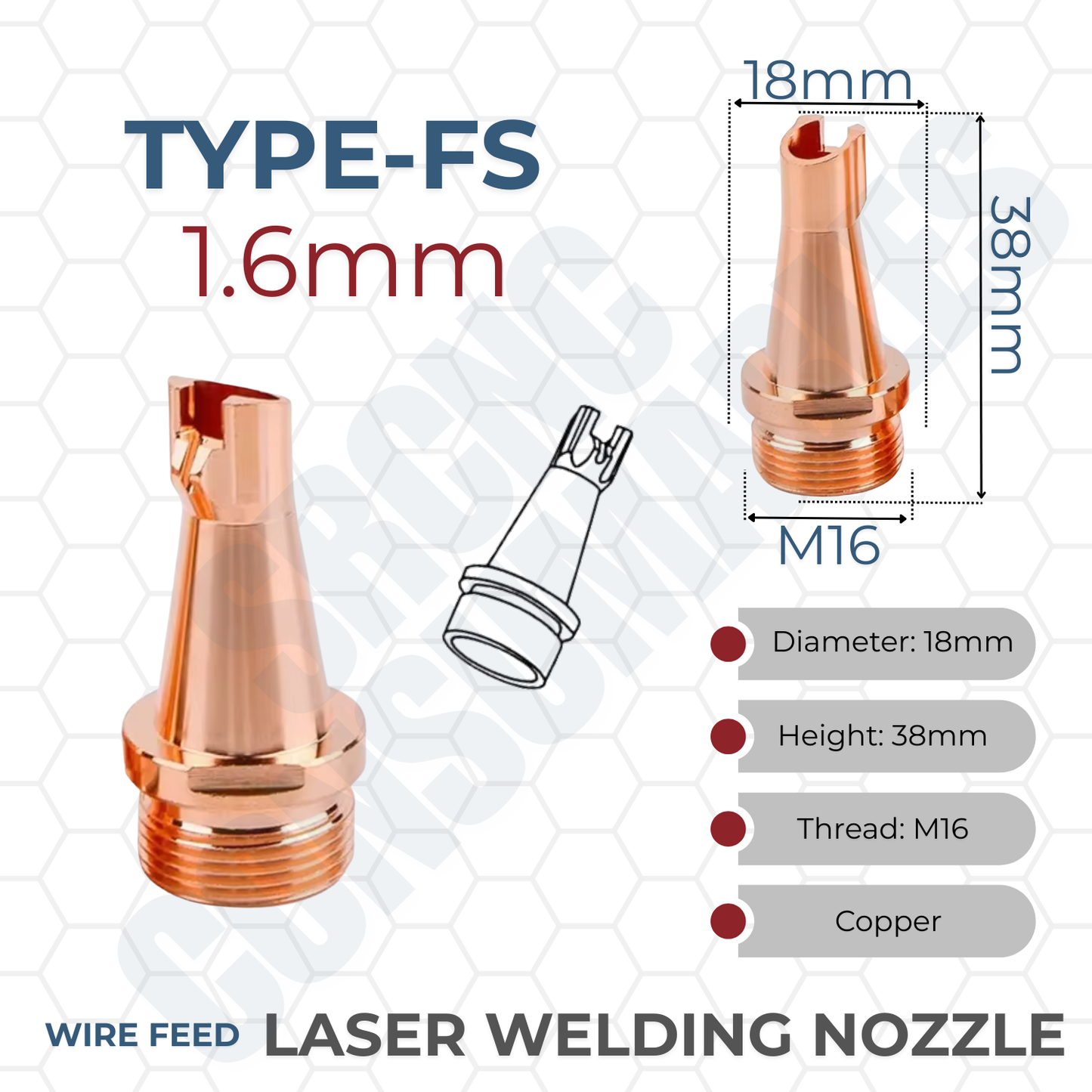 Laser Welding Nozzle Tips – Copper M16 Nozzles for Handheld Fiber Laser Welder Gun | Durable, Heat-Dissipating, Precision Fit | Multiple Sizes & Types